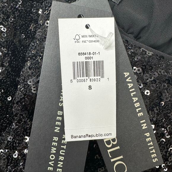 NWT Banana Republic Black Sequin Wide Leg Pants Sz Small Elastic Waist High Rise - Picture 13 of 16